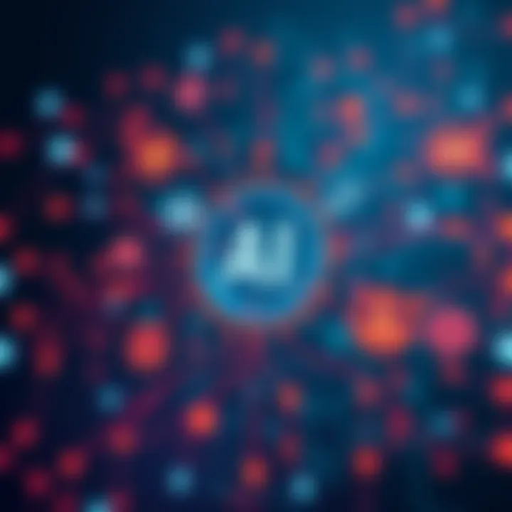 Interoperable AI Technology A futuristic graphic showing interconnected AI systems collaborating seamlessly, with symbols representing various sectors like healthcare, finance, and education.