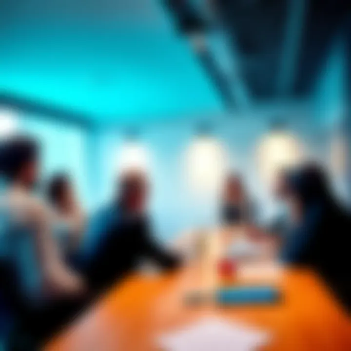 A group of diverse experts reviewing proposals in a meeting room, highlighting their collaborative evaluation process