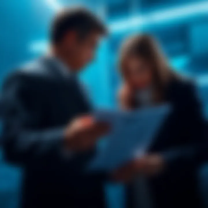 Investigator Looking for Cryptoqueen An investigator examining documents related to the Cryptoqueen scam, searching for clues on her whereabouts.