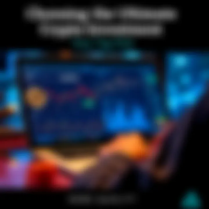 A person analyzing various cryptocurrency options on a laptop with charts and graphs on the screen.