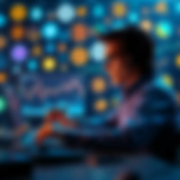 A person analyzing charts and graphs on a laptop while considering altcoin investments, with various altcoin logos displayed in the background.