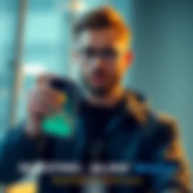 An investor holding a smartphone displaying a Bitcoin chart with a confident expression