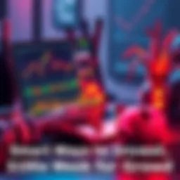 Investing in Cryptocurrency A person calculating investments with a laptop displaying cryptocurrency charts and a piggy bank nearby