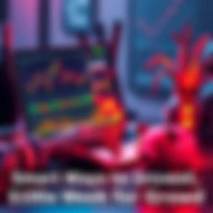 Investing in Cryptocurrency A person calculating investments with a laptop displaying cryptocurrency charts and a piggy bank nearby