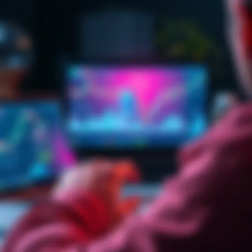 A person considering investing in Ethereum, with a laptop displaying cryptocurrency charts and graphs in the background.