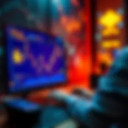A person analyzing market trends on a computer screen with NEAR cryptocurrency graphics in the background