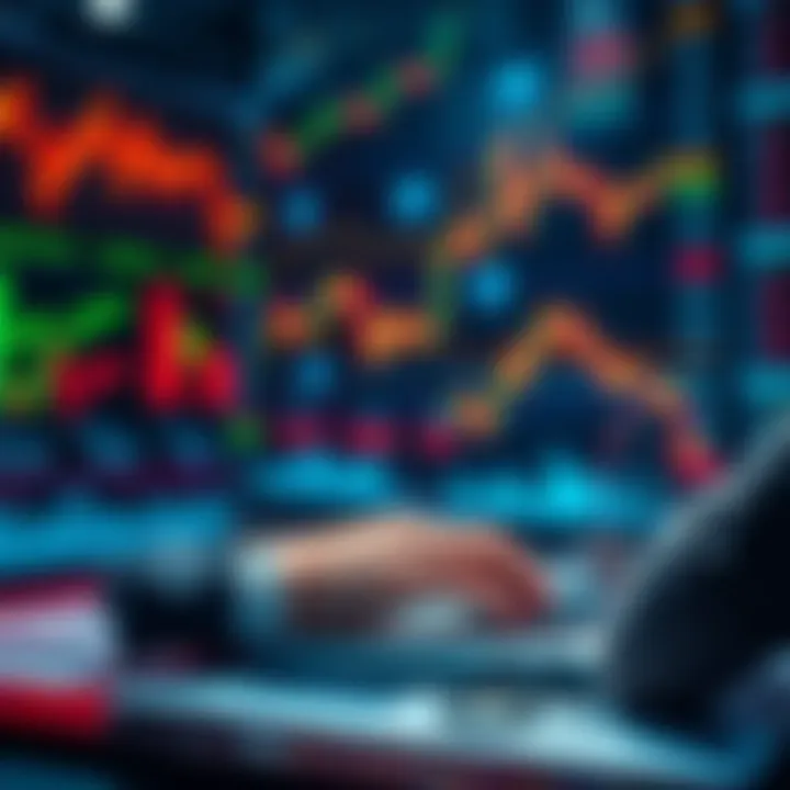 A person analyzing stock market trends on a laptop, surrounded by financial charts and graphs.