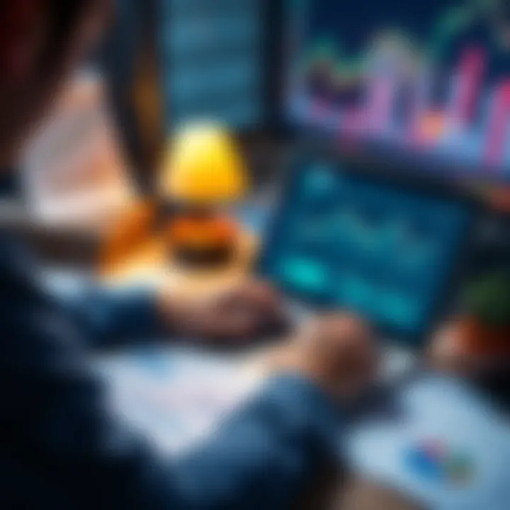 A person reviewing their investment portfolio on a laptop, with charts and financial documents around them.