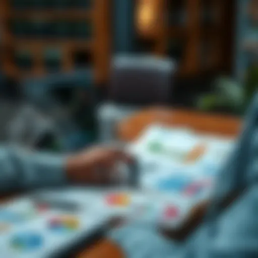 A person reviewing investment charts and graphs related to Kaspa with a laptop and financial documents on a table