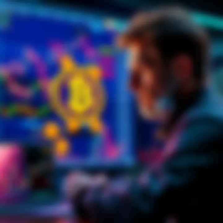 A person analyzing financial charts and Bitcoin symbols, considering investment options for 401k funds