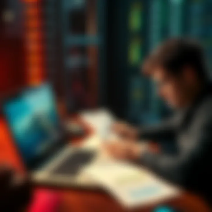 Investing in Bitcoin Platforms A person examining Bitcoin investment platforms with a laptop and financial documents