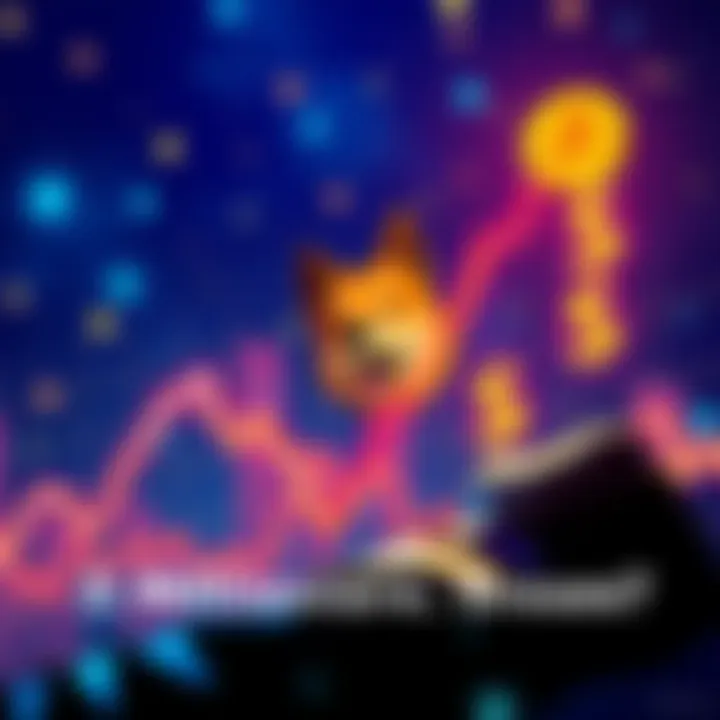 A person looking at a rising graph with Doge Coin symbol and dollar signs, showing excitement about potential profits