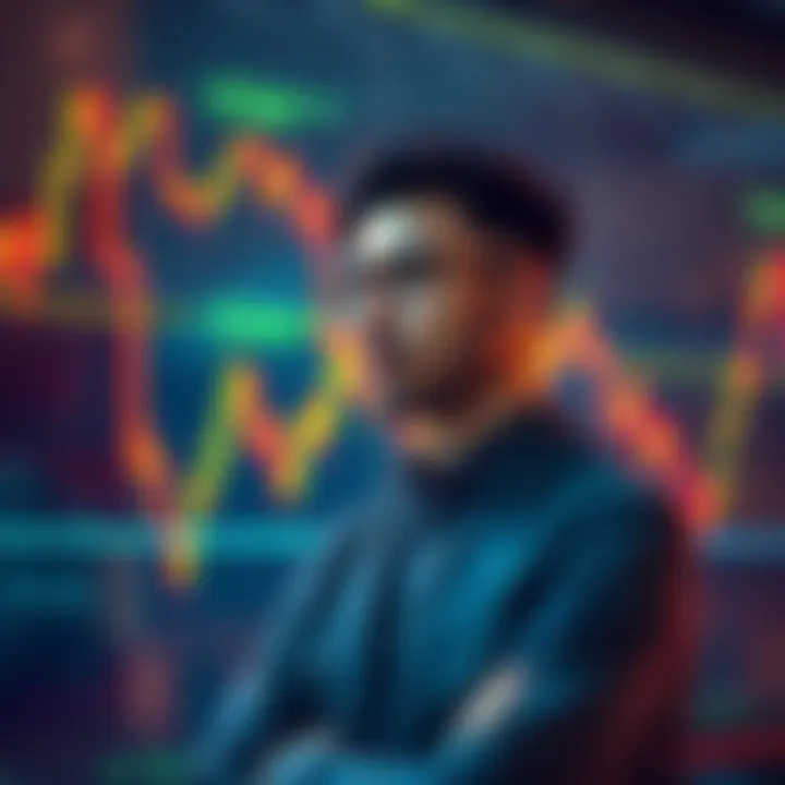 A person contemplating purchases in front of a declining stock market graph, symbolizing strategic investing during market downturns.