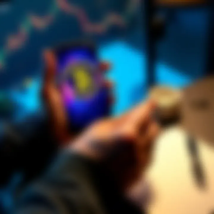 Investing in Bitcoin A person holding a smartphone displaying Bitcoin prices, contemplating investing, with a notebook and pen nearby for notes.