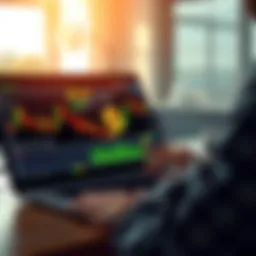 Investing in Bitcoin A person analyzing Bitcoin price charts on a laptop with financial graphs and data