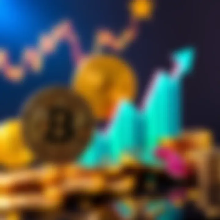 Representation of Bitcoin, Ethereum, and XRP symbols with an upward trend graph and gold bars in the background