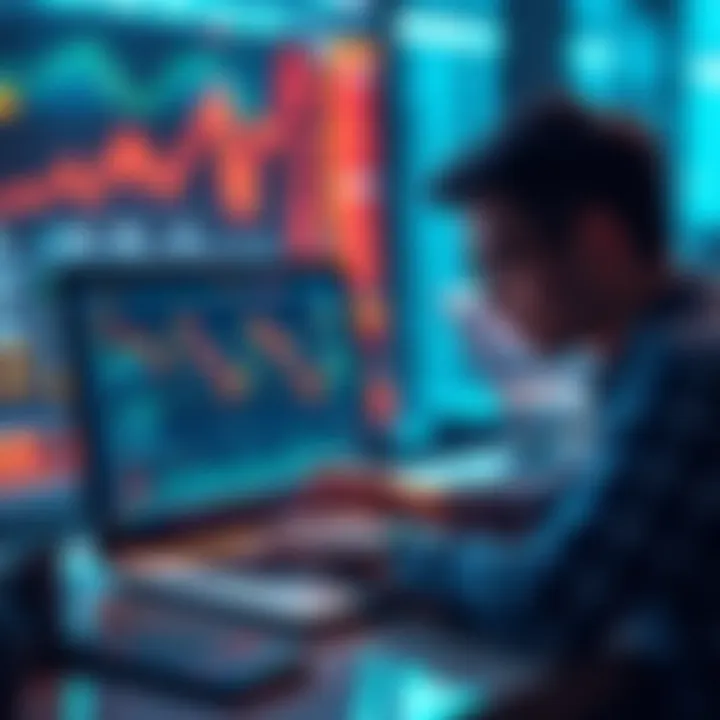Person analyzing crypto market trends on a laptop with graphs and charts