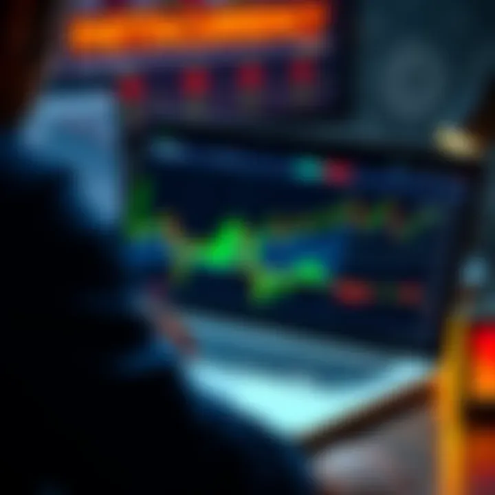 A person examining a chart on a laptop showing cryptocurrency trends and market fluctuations.