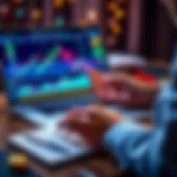 A person analyzing cryptocurrency charts on a laptop with a pen and notepad, considering investing strategies for Chainlink and HBAR.