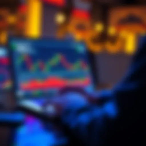A person analyzing cryptocurrency market trends on a laptop with graphs and charts displayed, showing a bear market scenario.
