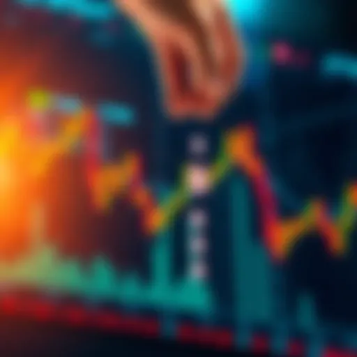 Investing in the Market A graphic showing a stock market chart with a downward trend and a hand reaching out to grab falling stock prices, symbolizing buying the dip.