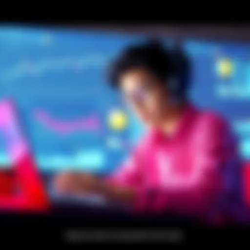 A young person analyzing meme coins on a laptop with charts and graphs showing trends