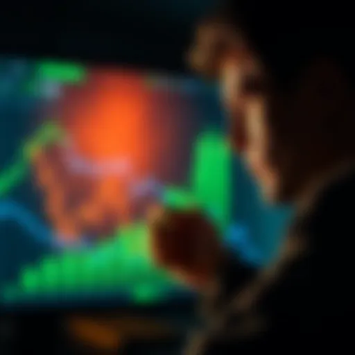 Investing in Raiz A person looking at a financial chart with green upward trends, symbolizing investment growth and strategy.