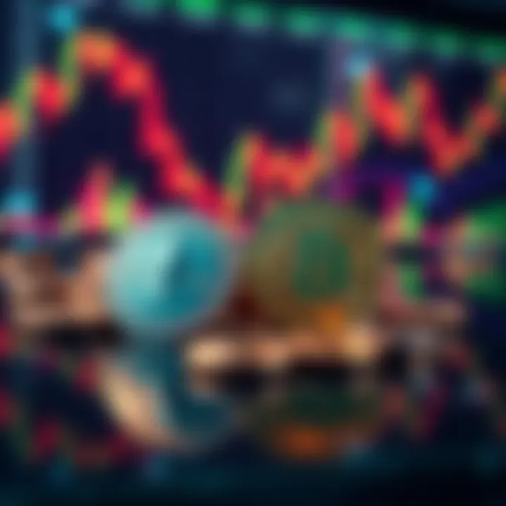 A representation of liquidity pools showing ETH and USDC coins with financial charts in the background, highlighting passive income opportunities.
