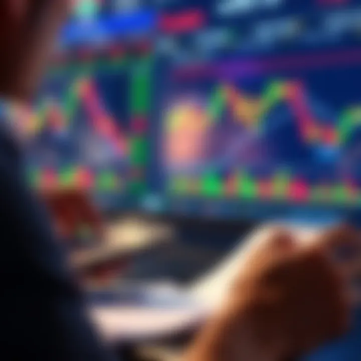 A person analyzing stock market charts with a financial calculator and a notepad, contemplating investment decisions during a market dip.