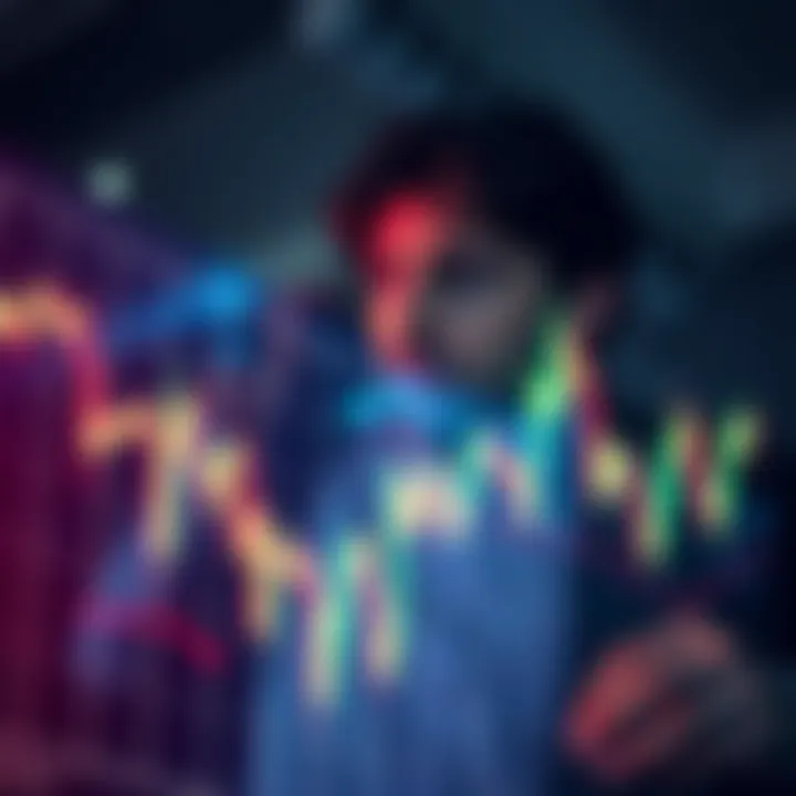 A person looking worriedly at a stock market graph showing a downward trend