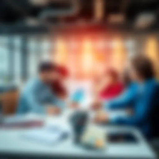 A group of diverse people discussing investment strategies with charts and graphs on a table