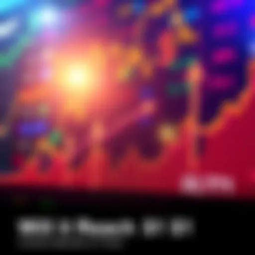 A colorful chart showing rising trends in cryptocurrency prices with dollar signs and arrows indicating growth. Traders discuss strategies around it.