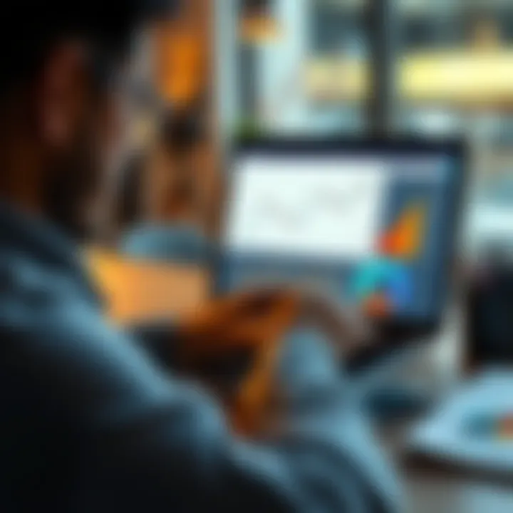 A person analyzing financial charts and graphs on a laptop, depicting the journey of breaking even in investments over time.