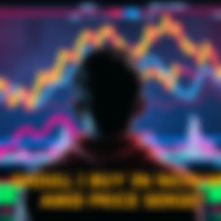 A person contemplating investment options with rising stock charts in the background