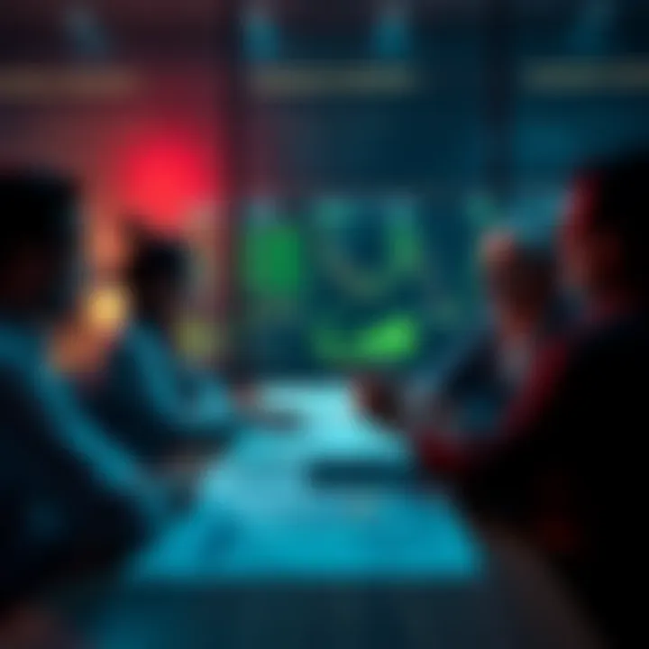 A group of people discussing investment opportunities with charts and graphs on a table