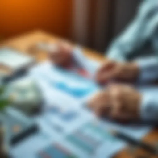 A person analyzing financial graphs with money and a planner on the table, symbolizing investment strategies.