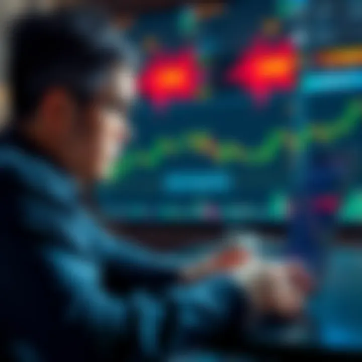 A person contemplating a $100,000 investment, looking at price charts and financial data on a laptop.