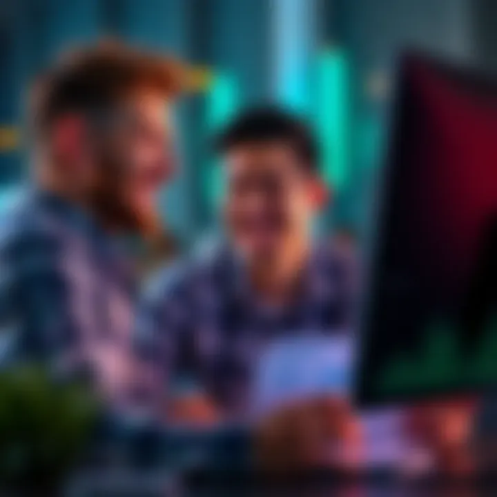 Investment Opportunity A person smiling while looking at investment charts and savings plans on a computer screen, indicating excitement about new investment opportunities.