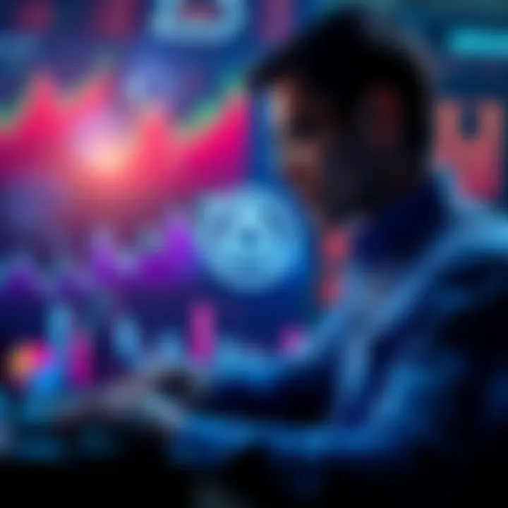 A graphic showing a person analyzing graphs and charts with the AVAX logo, symbolizing potential investment growth.