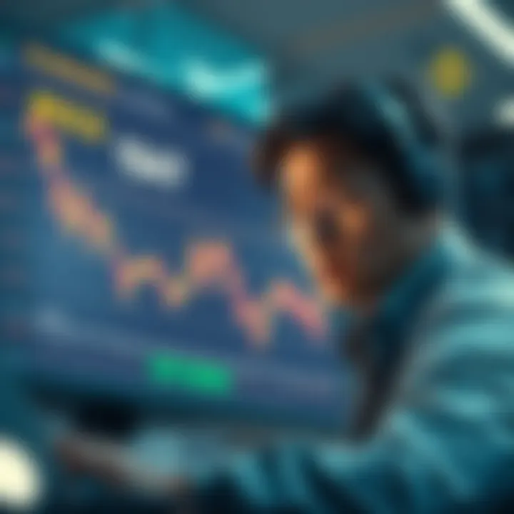 A graph showing a drastic drop in NULS coin value, with a Binance logo in the corner and a worried trader looking at the screen.