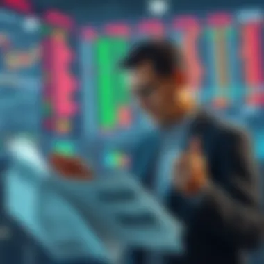 A worried investor looking at stock charts and financial news articles, symbolizing concerns about investing in MSTR and STRC.