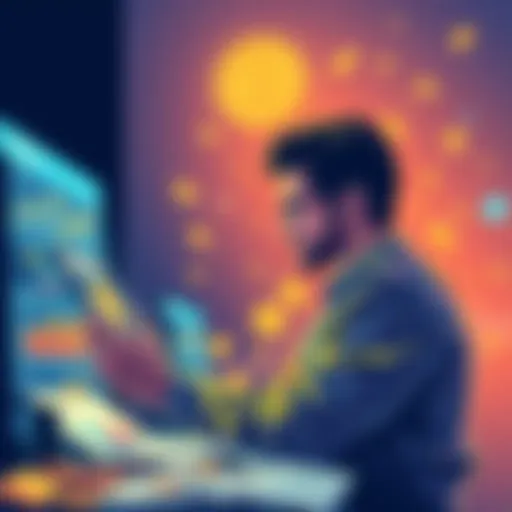 Illustration of a person analyzing charts and graphs with money symbols, representing smart investment strategies after earning from memecoins.