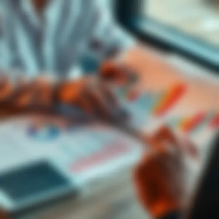 Investment Strategy A person reviewing financial documents with graphs and charts showing growth, with a calculator and a laptop on the table, symbolizing investment opportunities.