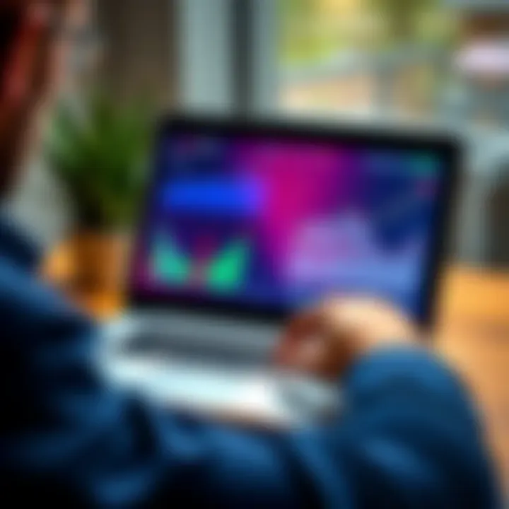 A person analyzing two investment strategies on a laptop with charts and graphs displayed, pondering a shift to a more aggressive portfolio.