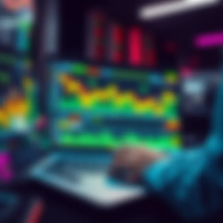 Investment Strategy Concept A person analyzing stock charts on a laptop with buy orders marked 5% below current prices, representing a new investment strategy.