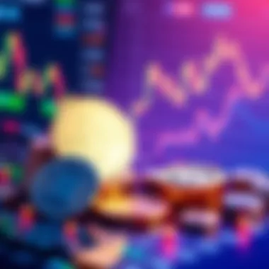 Investment Strategy Concept A visual representation of investment strategy with coins and charts to illustrate HBAR, XRP, Flare, and Quant assets.