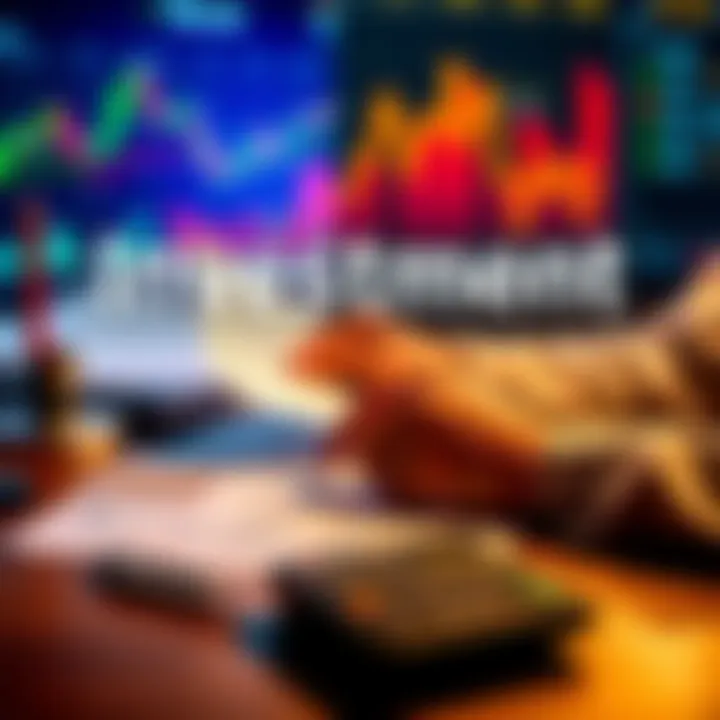 A person reviewing investment documents and tax forms on a table with a calculator and financial charts in the background.