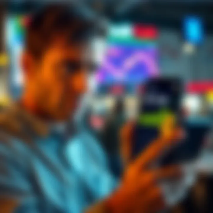 A person looking worried while checking stock and gold investments on a smartphone app