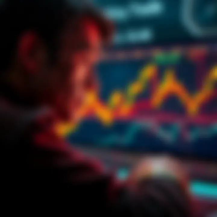 An investor looking at a graph displaying cryptocurrency prices, contemplating their next move in a bearish market.