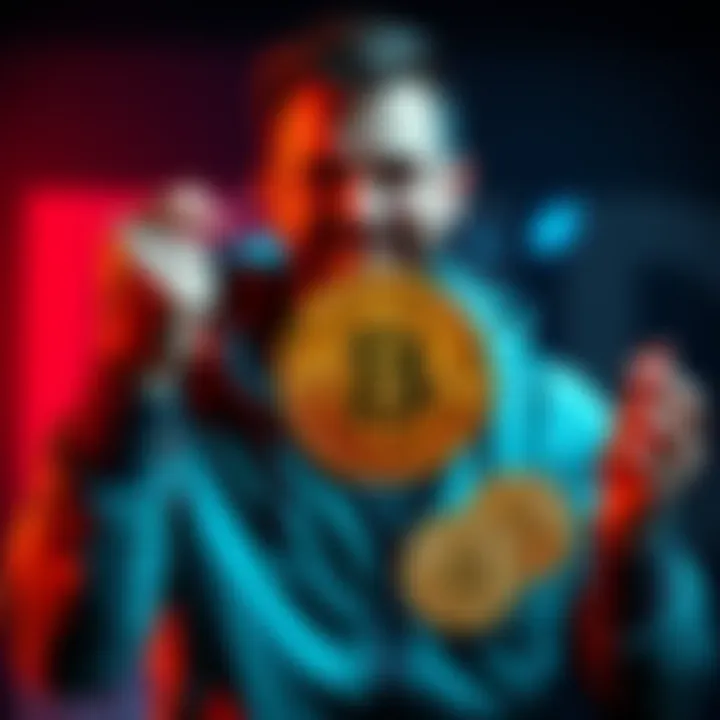 Investor holding Bitcoin coins with excitement, representing a major investment decision